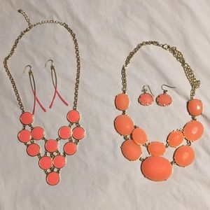2 sets of coral necklaces + earrings